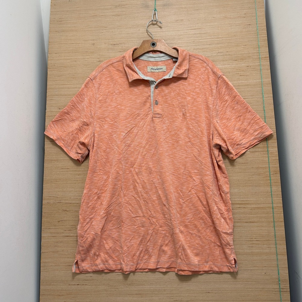 Tommy Bahama Mens XL Orange Heathered Slub Modal Blend Marlin Polo Shirt 7079